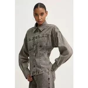 Gestuz camasa jeans femei, culoarea gri, cu guler clasic, relaxed, 10909476 imagine