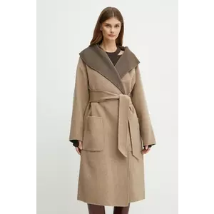 Karl Lagerfeld palton din lână pe două fețe culoarea bej, de tranzitie, oversize, 246W1502 imagine