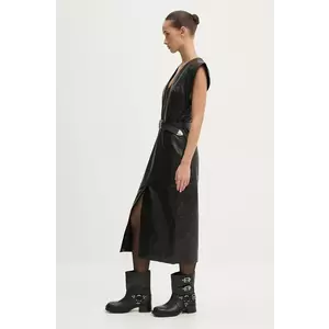 IRO rochie de piele culoarea negru, midi, dreaptă, WM33PENELOPPE imagine
