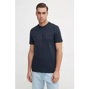 BOSS tricou din bumbac barbati, culoarea albastru marin, cu imprimeu, 50527338 imagine
