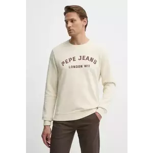 Pepe Jeans hanorac de bumbac ALDRIDGE CREW barbati, culoarea bej, cu imprimeu, PM582738 imagine