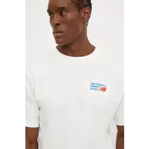 New Balance tricou din bumbac barbati, culoarea bej, cu imprimeu, MT41908SST imagine