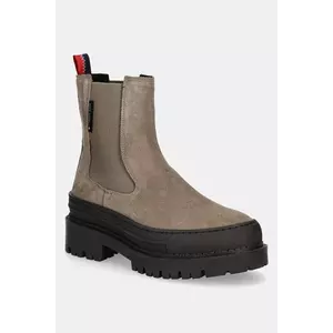 Tommy Jeans botine din piele intoarsa TJW FOXING CHELSEA SUEDE femei, culoarea bej, cu platforma, EN0EN02631 imagine