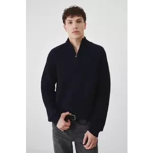 Medicine pulover din amestec de lână bărbați, culoarea bleumarin, cu guler imagine