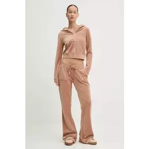 Juicy Couture pantaloni de trening din velur HERITAGE CROWN CAISA LOW RISE PANT culoarea maro, cu imprimeu, JCGBJ224012 imagine