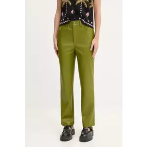 Never Fully Dressed pantaloni femei, culoarea verde, drept, high waist, NFDTR328 imagine