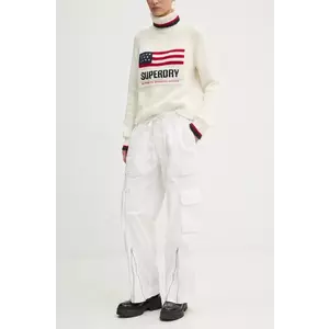 Abercrombie & Fitch pantaloni femei, culoarea bej, lat, high waist, KI156-4433 imagine