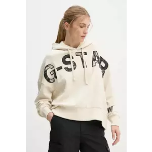G-Star hanorac de bumbac femei, culoarea bej, cu glugă, cu imprimeu, D25046-D589 imagine