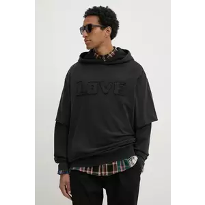 Desigual hanorac de bumbac NUEVOMEXICO barbati, culoarea negru, cu glugă, neted, 24WMSK19 imagine