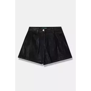 United Colors of Benetton pantaloni scurti jeans culoarea negru, neted, talie reglabila, 48UHC903D imagine