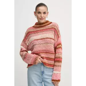 United Colors of Benetton pulover din amestec de lana femei, culoarea roz, cu turtleneck, 1060D203C imagine