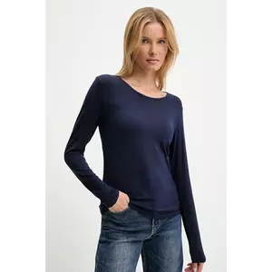 Answear Lab longsleeve din mătase culoarea albastru marin imagine