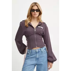Versace Jeans Couture hanorac de bumbac femei, culoarea violet, cu glugă, cu imprimeu, 77HAI304 F0010 imagine