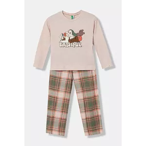 United Colors of Benetton set de pijama de bumbac pentru copii culoarea bej, cu imprimeu, 34NB0P07L imagine