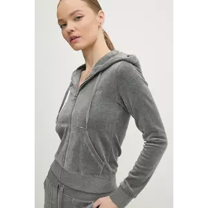 Juicy Couture bluză din velur ROBERTSON CLASS culoarea gri, cu glugă, neted, JCAP176 imagine