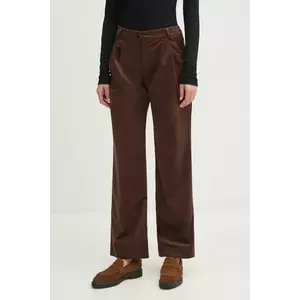 La Petite Française pantaloni de catifea culoarea maro, lat, high waist, PFPRALINE imagine