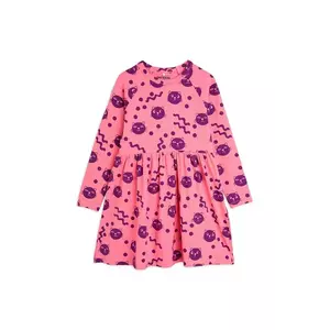 Mini Rodini rochie din bumbac pentru copii Squiggly cats culoarea roz, mini, evazată, 2515010628 imagine