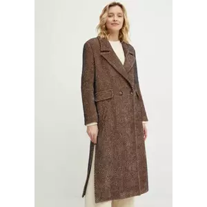 Answear Lab palton femei, culoarea maro, de tranzitie, cu doua randuri de nasturi imagine