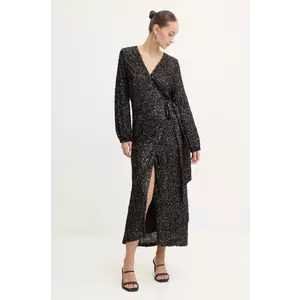 Never Fully Dressed rochie Kira Wrap Dress culoarea negru, maxi, evazată, NFDDR1582 imagine