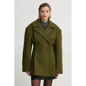 Remain palton de lana 0 culoarea verde, de tranzitie, cu doua randuri de nasturi, 502457 imagine