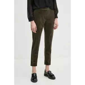 La Petite Française pantaloni de catifea culoarea verde, fason țigaretă, medium waist, PFPARFUME imagine