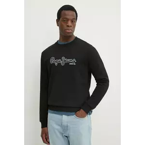 Pepe Jeans hanorac de bumbac DORIAN CREW barbati, culoarea negru, cu imprimeu, PM582757 imagine