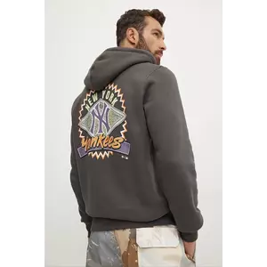 47 brand bluza MLB New York Yankees barbati, culoarea gri, cu glugă, cu imprimeu, BB017PMDDFH634144GH imagine