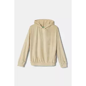 United Colors of Benetton hanorac din velur pentru copii culoarea bej, cu glugă, neted, 37JBC203V imagine
