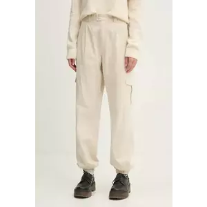 Tommy Jeans pantaloni femei, culoarea bej, fason cargo, high waist, DW0DW18592 imagine
