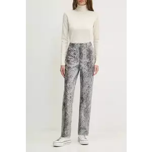 Karl Lagerfeld Jeans pantaloni femei, culoarea gri, drept, high waist, 246J1005 imagine