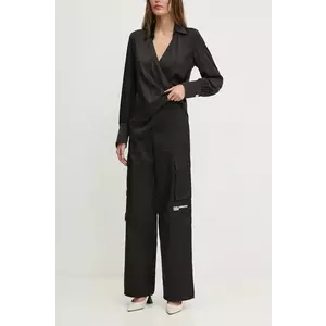 Karl Lagerfeld Jeans pantaloni femei, culoarea negru, lat, high waist, 246J1004 imagine