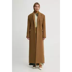 Nanushka palton de lana FERRIS culoarea maro, de tranzitie, cu doua randuri de nasturi, NW24FWOW40076 imagine