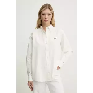 Tommy Jeans camasa din bumbac femei, culoarea bej, cu guler clasic, relaxed, DW0DW19358 imagine