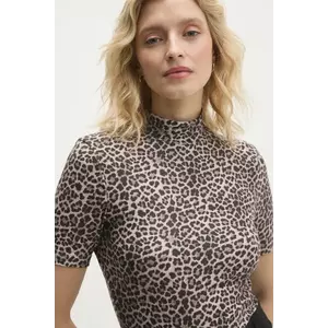 Answear Lab tricou femei, culoarea maro, cu guler imagine