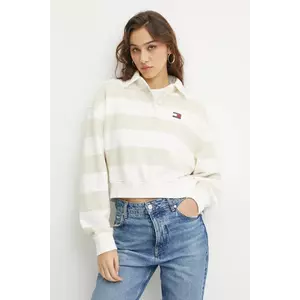 Tommy Jeans hanorac de bumbac femei, culoarea bej, modelator, DW0DW19409 imagine