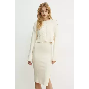 Morgan rochie si pulover RMNATE culoarea bej, mini, mulată, RMNATE imagine