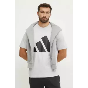 adidas tricou din bumbac Essentials barbati, culoarea gri, cu imprimeu, JE8946 imagine