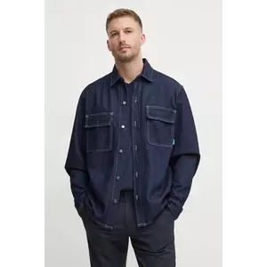 United Colors of Benetton cămașă jeans bărbați, culoarea bleumarin, cu guler clasic, relaxed fit, 5SAWUQ051 imagine