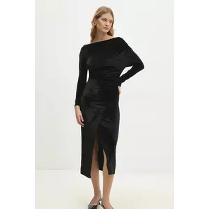 Answear Lab rochie de catifea culoarea negru, midi, mulată imagine