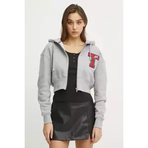Tommy Jeans hanorac de bumbac femei, culoarea gri, cu glugă, melanj, DW0DW20535 imagine