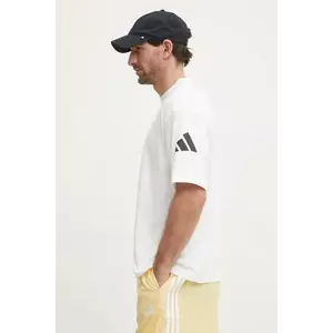 adidas tricou din bumbac Essentials barbati, culoarea alb, cu imprimeu, JC9296 imagine