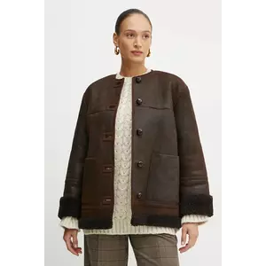 Weekend Max Mara geaca de piele femei, culoarea maro, de tranzitie, 2425416013600 imagine