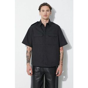 Neil Barrett camasa Loose Military Police Detail Short Sleeve Shirt barbati, culoarea negru, cu guler clasic, regular, MY60216A-Y037-001N imagine