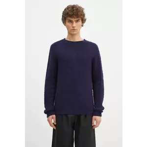 Norse Projects pulover de lână Birnir Brushed Lambswool bărbați, culoarea bleumarin, călduros, N45.0520.7004 imagine