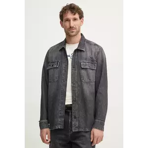 Pepe Jeans camasa jeans RELAXED OVERSHIRT barbati, culoarea gri, cu guler clasic, relaxed, PM308585XM8 imagine
