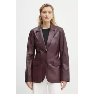 Stand Studio sacou de piele Mina culoarea bordo, un singur rand de nasturi, neted, 66391-7850 imagine