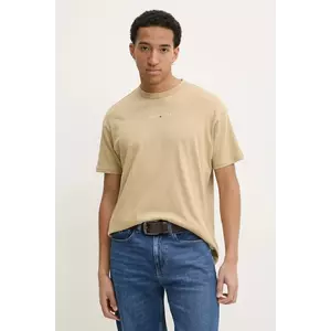 Tommy Jeans tricou din bumbac bărbați, culoarea bej, cu imprimeu, DM0DM21110 imagine