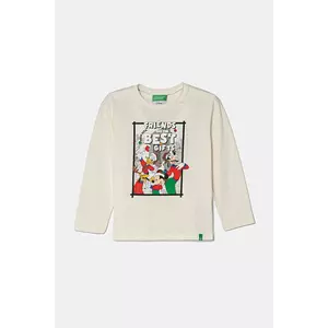 United Colors of Benetton longsleeve din bumbac pentru copii culoarea bej, cu imprimeu, 3ATNG10GP imagine