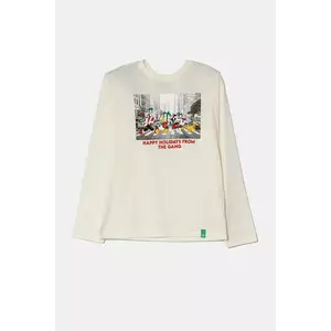 United Colors of Benetton longsleeve culoarea bej, cu imprimeu, 3ATNC10LE imagine