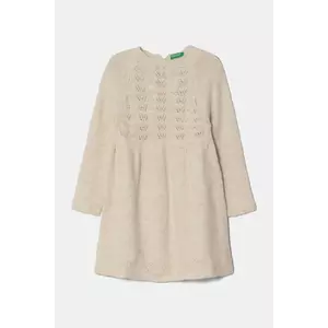 United Colors of Benetton rochie din amestec de lână pentru copii culoarea bej, mini, evazată, 1055GV001 imagine